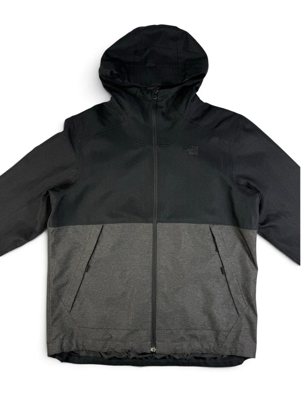 The North Face Herringbone Hooded Jacket Black Gray Fully Lined